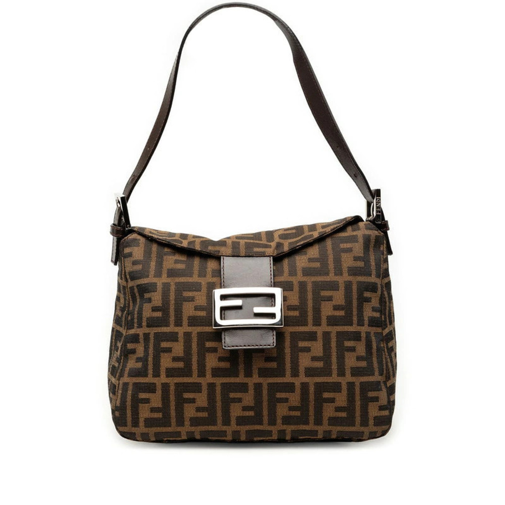 Fendi Zucca Mamma Baguette Shoulder Bag Hobo Handbag Brown Canvas Leather